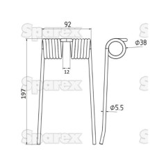 Palec sprezysty Dlugosc:197mm, Szerokosc:92mm, Ø5.5mm - Zastepuje Hesston, Massey Ferguson, New Holland Zastępuje: 700706128 