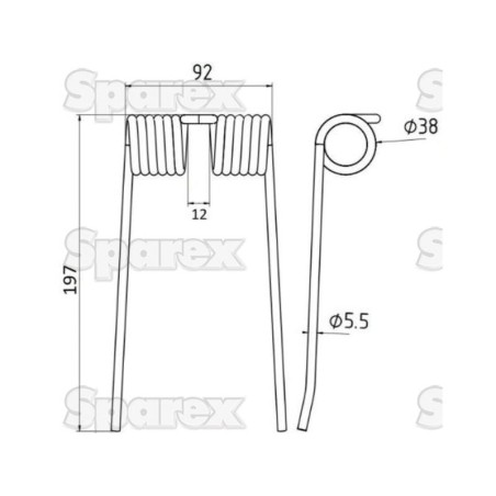 Palec sprezysty Dlugosc:197mm, Szerokosc:92mm, Ø5.5mm - Zastepuje Hesston, Massey Ferguson, New Holland Zastępuje: 700706128