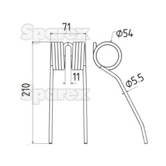 Palec sprezysty Dlugosc:210mm, Szerokosc:71mm, Ø5.5mm - Zastepuje New Holland, Massey Ferguson, Challenger Zastępuje: 700728401 