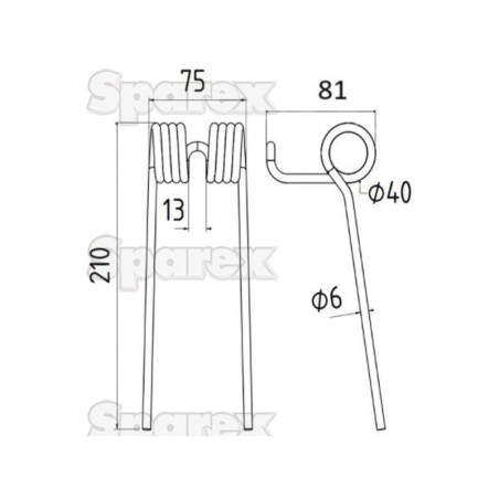 Palec sprezysty Dlugosc:210mm, Szerokosc:75mm, Ø9mm - Zastepuje Taarup Zastępuje: 6315300094