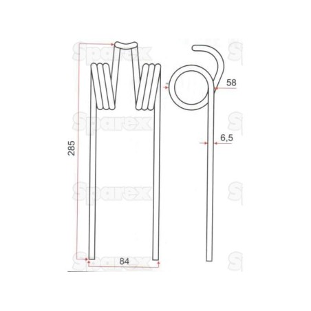 Palec sprezysty Dlugosc:285mm, Szerokosc:84mm, Ø6.5mm - Zastepuje Massey Ferguson Zastępuje: 1803425M1