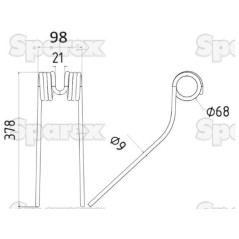 Palec sprezysty Dlugosc:378mm, Szerokosc:98mm, Ø9.5mm - Zastepuje Deutz-Fahr Zastępuje: 1662005786 