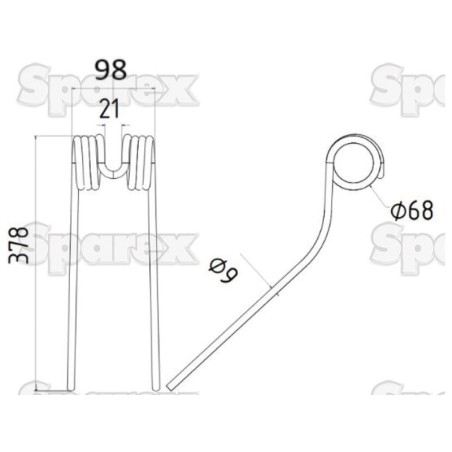 Palec sprezysty Dlugosc:378mm, Szerokosc:98mm, Ø9.5mm - Zastepuje Deutz-Fahr Zastępuje: 1662005786