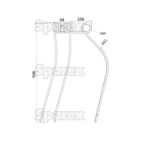 Palec sprezysty Dlugosc:506mm, Szerokosc:98mm, Ø8.5mm - Zastepuje Kuhn Zastępuje: 57701700