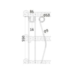 Palec sprezysty Dlugosc:550mm, Szerokosc:86mm, Ø9mm - Zastepuje Claas, Bautz Zastępuje: 9536290 