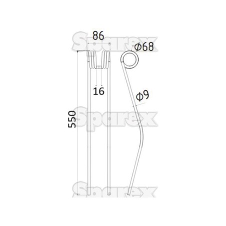 Palec sprezysty Dlugosc:550mm, Szerokosc:86mm, Ø9mm - Zastepuje Claas, Bautz Zastępuje: 9536290