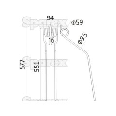 Palec sprezysty Dlugosc:551mm, Szerokosc:94mm, Ø9.5mm - Zastepuje Fella 