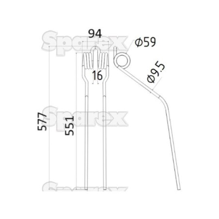 Palec sprezysty Dlugosc:551mm, Szerokosc:94mm, Ø9.5mm - Zastepuje Fella