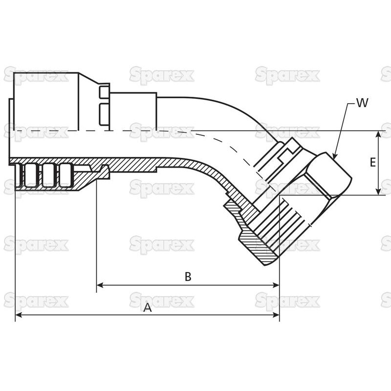 Parker Metryczny Wkłąd węża 5/8'' x M24 x 1.50 Żeński 135° Złączka kątowa wzmocniona