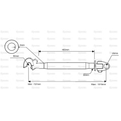 Cięgło górne wzmocnione (Kat.2/2) Przegub i Q.r. Hak, M36x3, Długość min: 737mm. 