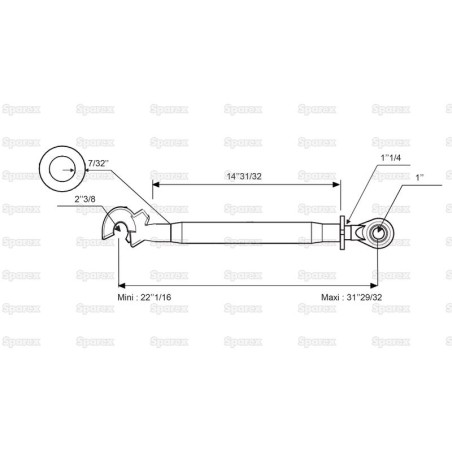 Cięgło górne wzmocnione (Kat.2/3) Kula i Q.r. Hak, 1 1/4'', Długość min: 560mm.