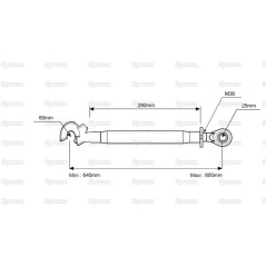 Cięgło górne wzmocnione (Kat.2/3) Kula i Q.r. Hak, M36x4, Długość min: 640mm. 