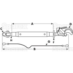 Cięgło górne wzmocnione (Kat.2/3) Przegub i Q.r. Hak, M36x3, Długość min: 610mm. 