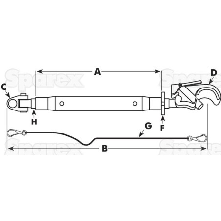 Cięgło górne wzmocnione (Kat.2/3) Przegub i Q.r. Hak, M36x3, Długość min: 610mm.