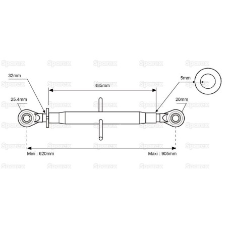 Cięgło górne wzmocnione (Kat.20mm/2) Kula i Kula, 1 1/4'', Długość min: 620mm.