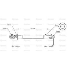 Cięgło górne wzmocnione (Kat.20mm/2) Przegub i Kula, 1 1/4'', Długość min: 560mm. 