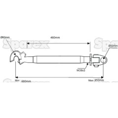 Cięgło górne wzmocnione (Kat.3/3) Przegub i Q.r. Hak, M36x3, Długość min: 680mm.