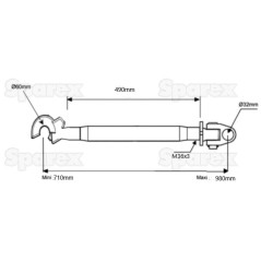 Cięgło górne wzmocnione (Kat.3/3) Przegub i Q.r. Hak, M36x3, Długość min: 710mm.