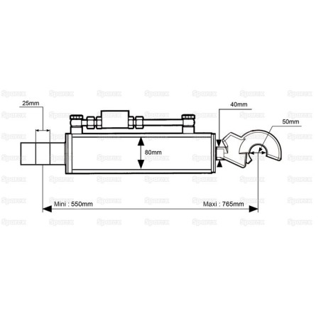 Cięgło hydrauliczne (Kat.-/2) i Q.r. Hak, średnica cylindra: 80mm, Długość min : 550mm.