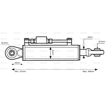 Cięgło hydrauliczne (Kat.2/2) Kula i Kula, średnica cylindra: 63mm, Długość min : 570mm.