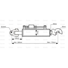 Cięgło hydrauliczne (Kat.2/2) Przegub i CBM Q.R. Hak, średnica cylindra: 63mm, Długość min : 585mm.