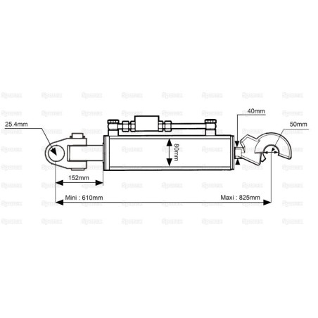 Cięgło hydrauliczne (Kat.2/2) Przegub i CBM Q.R. Hak, średnica cylindra: 80mm, Długość min : 610mm.