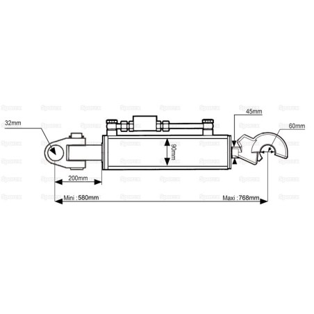 Cięgło hydrauliczne (Kat.3/3) Przegub i CBM Q.R. Hak, średnica cylindra: 90mm, Długość min : 580mm.