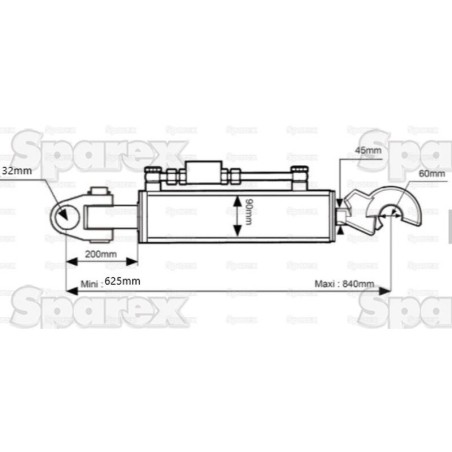 Cięgło hydrauliczne (Kat.3/3) Przegub i CBM Q.R. Hak, średnica cylindra: 90mm, Długość min : 625mm.