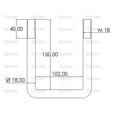 Cybanty U z nakretkami- M18x102mm Długość: 150mm 