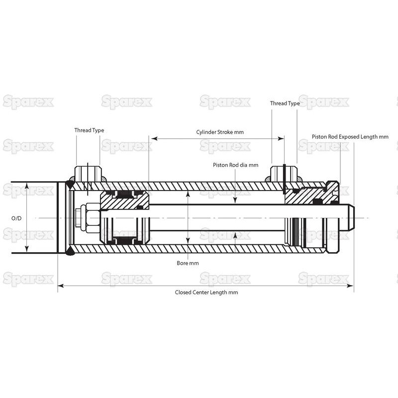 Cylinder hydrauliczny podwójnego działania bez końcówek, 25 x 50 x 200mm