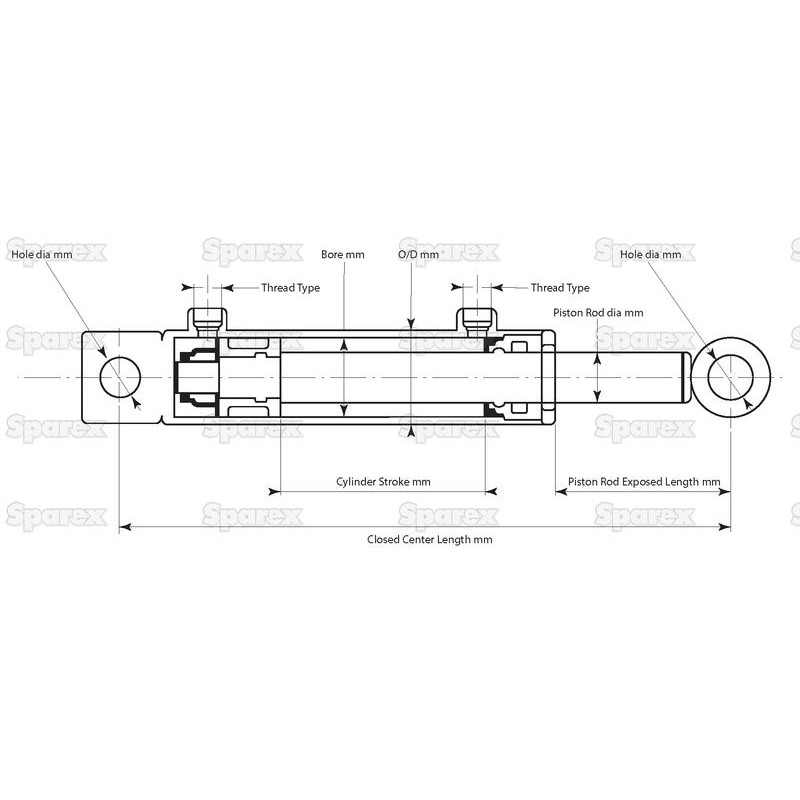 Cylinder hydrauliczny podwójnego działania z końcówkami, 20 x 32 x 100mm