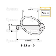 Przetyczka okrągła, Sworzeń Ø10.5mm x 44.5mm (10 szt agropak) 