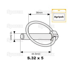 Przetyczka okrągła, Sworzeń Ø10.5mm x 44.5mm (5 szt agropak) 