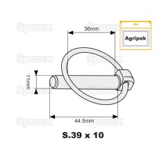 Przetyczka okrągła, Sworzeń Ø11mm x 44.5mm (10 szt agropak) 