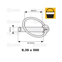 Przetyczka okrągła, Sworzeń Ø11mm x 44.5mm (500 szt Duża łopatka) 