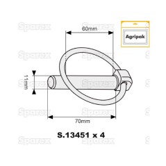 Przetyczka okrągła, Sworzeń Ø11mm x 70mm (4 szt agropak) 