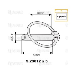 Przetyczka okrągła, Sworzeń Ø4.5mm x 43mm (5 szt agropak) 