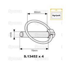 Przetyczka okrągła, Sworzeń Ø6mm x 70mm (4 szt agropak) 