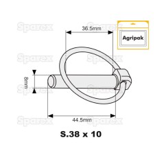 Przetyczka okrągła, Sworzeń Ø8mm x 44.5mm (10 szt agropak) 