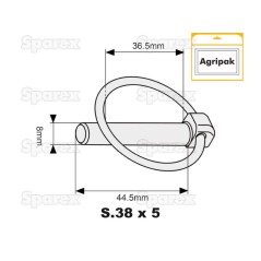 Przetyczka okrągła, Sworzeń Ø8mm x 44.5mm (5 szt agropak) 