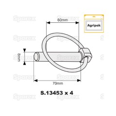 Przetyczka okrągła, Sworzeń Ø8mm x 70mm (4 szt agropak) 