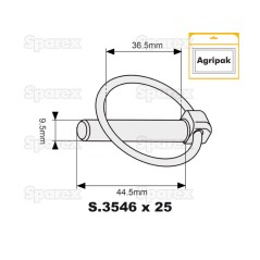 Przetyczka okrągła, Sworzeń Ø9.5mm x 44.5mm (25 szt agropak) 