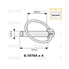 Przetyczka okrągła, Sworzeń Ø9.5mm x 70mm (4 szt agropak) 