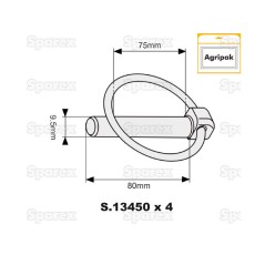 Przetyczka okrągła, Sworzeń Ø9.5mm x 80mm (4 szt agropak) 