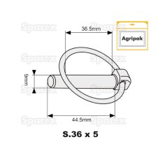 Przetyczka okrągła, Sworzeń Ø9mm x 44.5mm (5 szt agropak) 