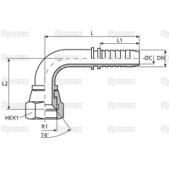 Dicsa JIC 37° Wkłąd węża 1/2'' x 1 1/16'' Gwint żeński 90° Złączka kątowa 