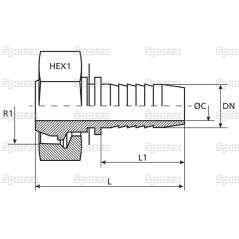 Dicsa Metryczny (French Gas) 24° Wkłąd węża 1'' x M45 x 1.5 Gwint żeński Złączka prosta 