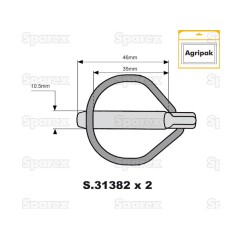 Rebug Przetyczka zabezpieczająca, Sworzeń Ø10.5mm x 46mm (2 szt agropak) 