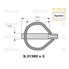 Rebug Przetyczka zabezpieczająca, Sworzeń Ø7.5mm x 44mm (2 szt agropak) 