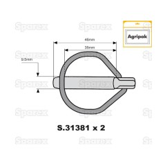 Rebug Przetyczka zabezpieczająca, Sworzeń Ø9.5mm x 46mm (2 szt agropak) 